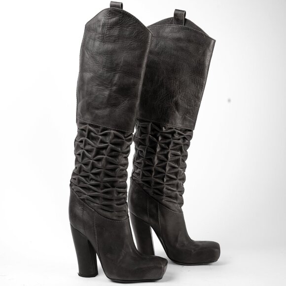 John Galliano Tall Leather Boots sz 37 - Picture 1 of 14